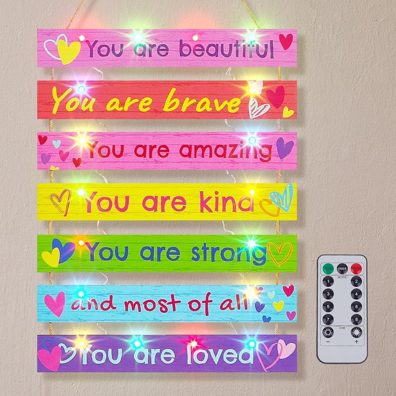 FIOBEE Girls Room Décor for Teen Girls Boys with LED Light Wall Decor for Bedroom Motivational Inspirational Wall Art Room Decoration for Kids Studyroom, 8 Kinds of Lights, Colorful Love - Image 1
